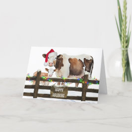 サンタ帽子の水色クリスマス牛 シーズンカード