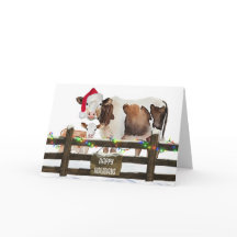 サンタ帽子の水色クリスマス牛