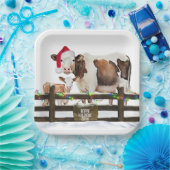 サンタ帽子の水色クリスマス牛 ペーパープレート (パーティー)