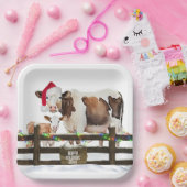 サンタ帽子の水色クリスマス牛 ペーパープレート (パーティー)