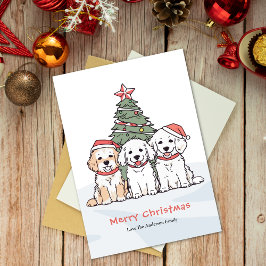 サンタ帽子の犬たち ウォーターカラークリスマス シーズンカード
