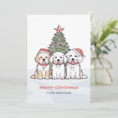 サンタ帽子の犬たち ウォーターカラークリスマス シーズンカード (スタンド正面)