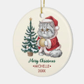 サンタ帽子の猫のクリスマスツリー オーナメント 名前入り (左)