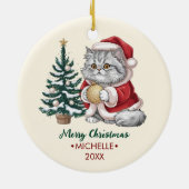 サンタ帽子の猫のクリスマスツリー オーナメント 名前入り (裏面)