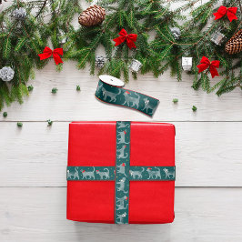 サンタ帽子の猫ティール（緑がかった色）水彩リボン サテンリボン