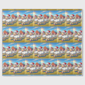 サンタ帽子の羊ランニングのクリスマス ラッピングペーパー (フラット)