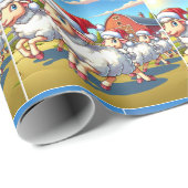 サンタ帽子の羊ランニングのクリスマス ラッピングペーパー (ロールコーナー)