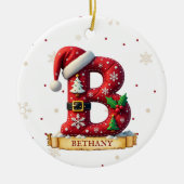 サンタ帽子の赤いクリスマス文字B名 セラミックオーナメント (正面)