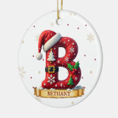 サンタ帽子の赤いクリスマス文字B名 セラミックオーナメント (左)