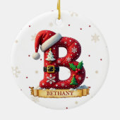 サンタ帽子の赤いクリスマス文字B名 セラミックオーナメント (裏面)