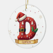 サンタ帽子の赤いクリスマス文字D 名前 セラミックオーナメント (左)