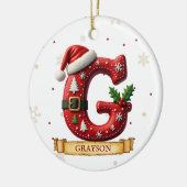 サンタ帽子の赤いクリスマス文字G名前 セラミックオーナメント (左)