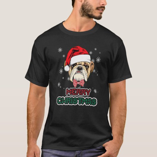 サンタ帽子の醜いクリスマスセーターにピットブルおもしろい Tシャツ (正面)