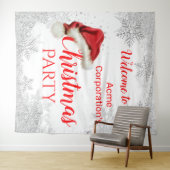 サンタ帽子の雪の結晶 赤 クリスマスパーティーの背景 タペストリー (インサイチュ(横))