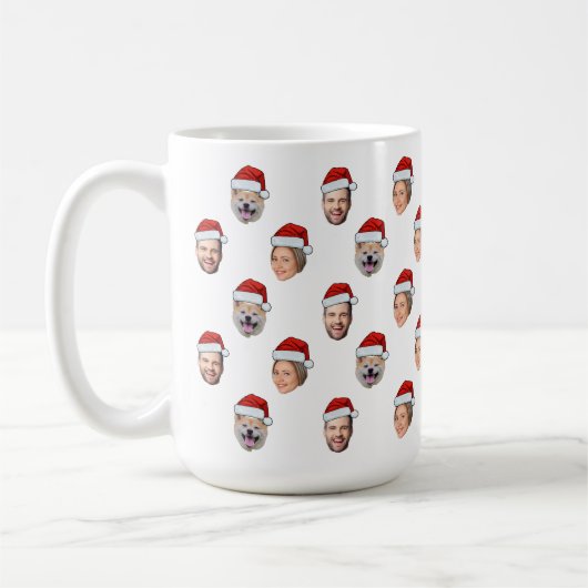 サンタ帽子の顔 3枚の写真 クリスマスの家族ギフト コーヒーマグカップ (左)
