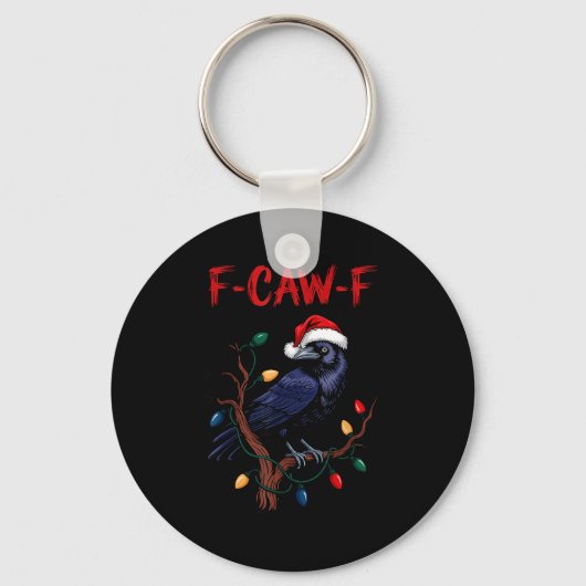 サンタ帽子の黒いカラス F-caw-f メーム キーホルダー (正面)