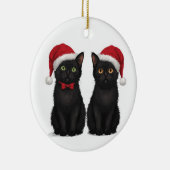 サンタ帽子の黒猫2匹 クリスマス セラミックオーナメント (右)