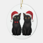 サンタ帽子の黒猫2匹 クリスマス セラミックオーナメント (左)