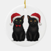 サンタ帽子の黒猫2匹 クリスマス セラミックオーナメント (裏面)
