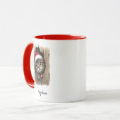 サンタ帽子をかぶったかわいいクリスマスカスタム覗き猫 マグカップ (正面左)