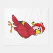 サンタ帽子をかぶったオウム フリースブランケット (正面(横))