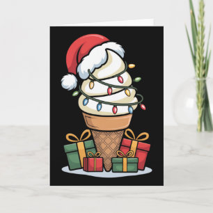 サンタ帽子をかぶったクリスマスライトアイスクリームコーンのデザイン カード