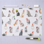 サンタ帽子をかぶったクリスマス猫たち 薄葉紙 (クラフト)