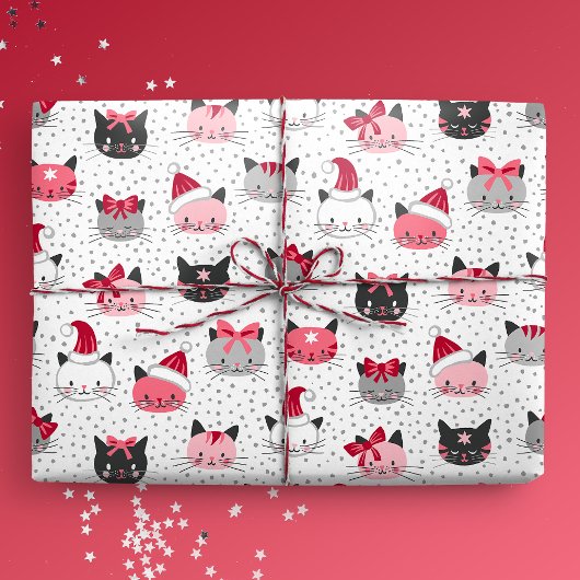 サンタ帽子をかぶったクリスマス猫 ラッピングペーパー