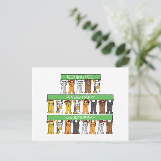 サンタ帽子をかぶったクリスムカ猫たち|過去記事 ポストカード (スタンド正面)