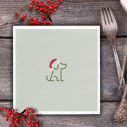 サンタ帽子をかぶったグリーン犬の輪郭 スタンダードランチョンナプキン