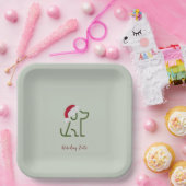 サンタ帽子をかぶったグリーン犬の輪郭 ペーパープレート (パーティー)