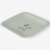 サンタ帽子をかぶったグリーン犬の輪郭 ペーパープレート (傾斜あり)