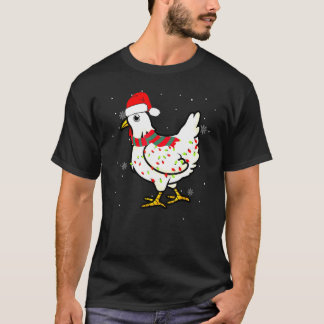 サンタ帽子をかぶったニワトリのクリスマスイルミネーション Tシャツ