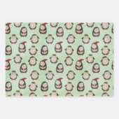 サンタ帽子をかぶったハッピーペンギンとイヤーマフ ラッピングペーパーシート (正面2)