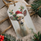 サンタ帽子をかぶった優雅な鹿のクリスマスデザイン ギフトタグ