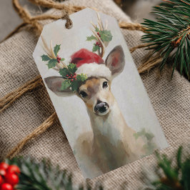 サンタ帽子をかぶった優雅な鹿のクリスマスデザイン ギフトタグ
