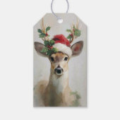 サンタ帽子をかぶった優雅な鹿のクリスマスデザイン ギフトタグ (正面)