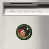 サンタ帽子をかぶった子犬「メリークリスマス」 マグネット (インサイチュ (食洗機))
