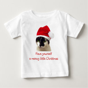 サンタ帽子をかぶった猫 ベビーTシャツ