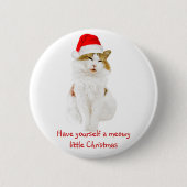 サンタ帽子をかぶった猫 缶バッジ (正面)