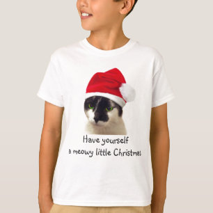 サンタ帽子をかぶった猫 Tシャツ