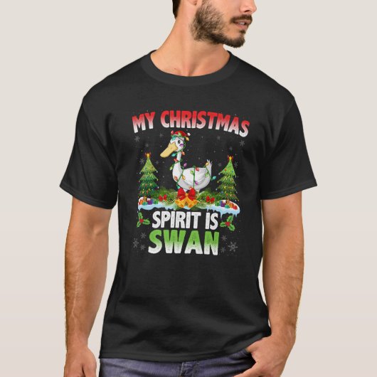 サンタ帽子をかぶった白鳥クリスマス精神はSwa Tシャツ (正面)