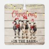 サンタ帽子をかぶった納屋の牛のクリスマス メタルオーナメント (裏面)