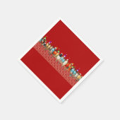 サンタ帽子をかぶった鳥が止まり木に座る スタンダードカクテルナプキン (角)