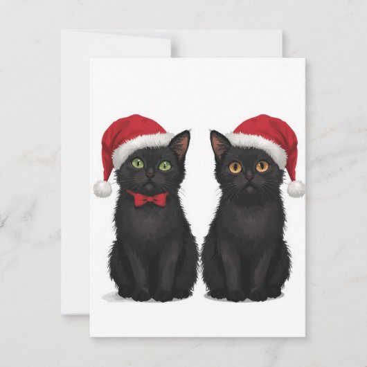 サンタ帽子をかぶった2匹の黒子猫 クリスマス (正面)