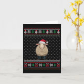 サンタ帽子を着た羊の醜いクリスマス羊の愛好家 カード (黄色い花)