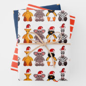 サンタ帽子ギフトラッピングセット3の動物 ラッピングペーパーシート (インサイチュ)