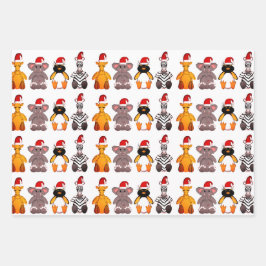 サンタ帽子ギフトラッピングセット3の動物 ラッピングペーパーシート