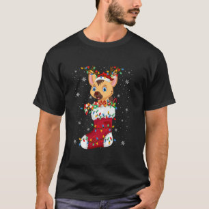 サンタ帽子ハイエナ動物ソックスのクリスマスツリーのライト Tシャツ
