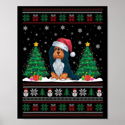 サンタ帽子ハバナ犬クリスマスツリーが醜く点灯 ポスター (正面)